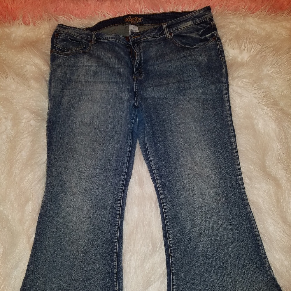 Revolt frayed super flare jeans.  25 plus